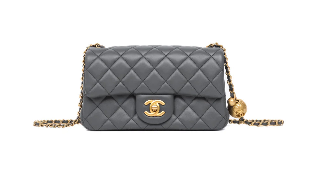 Chanel Mini Rectangular Pearl Crush Quilted Dark Grey Lambskin Aged Gold Hardware