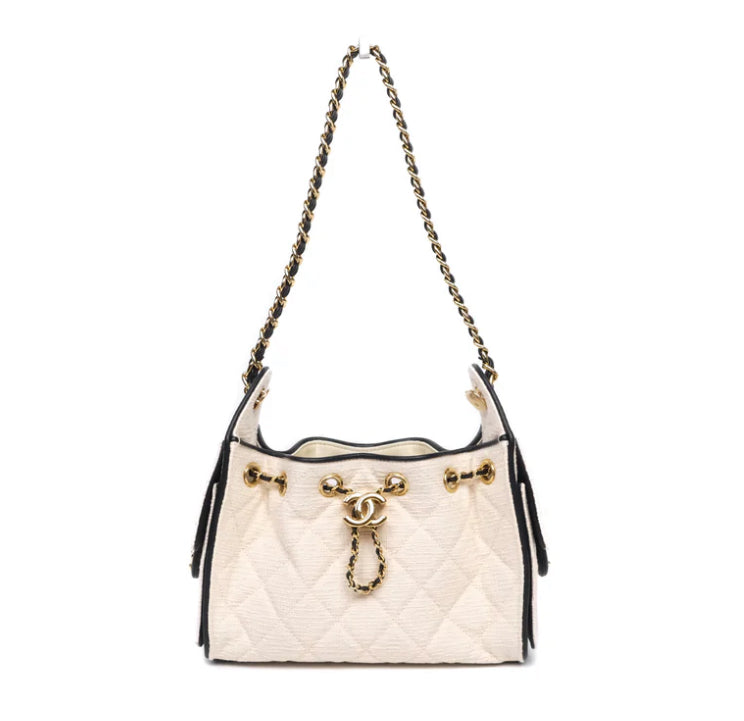 Chanel 25 Mini Ivory Canvas / Black Calfskin GHW
