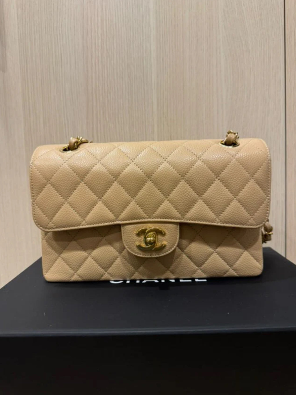 Chanel Beige Clair GHW Caviar Small Timeless Classic Double Flap