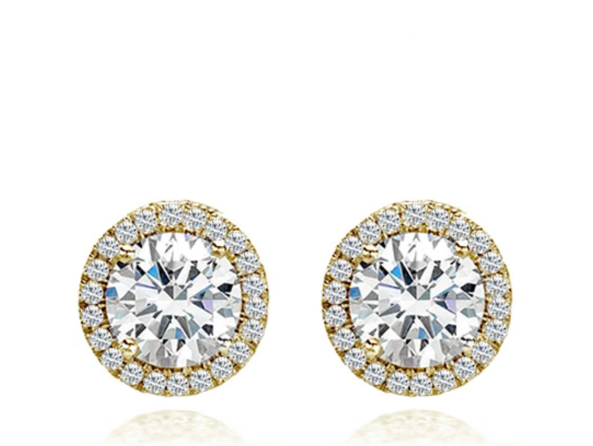 18ct Yellow Gold Diamond Halo Studs