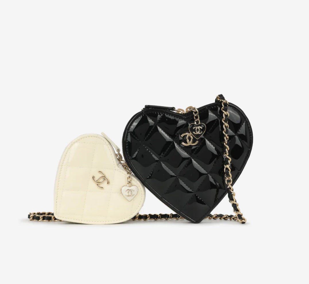 Chanel - Double Heart Crossbody: Black/White
