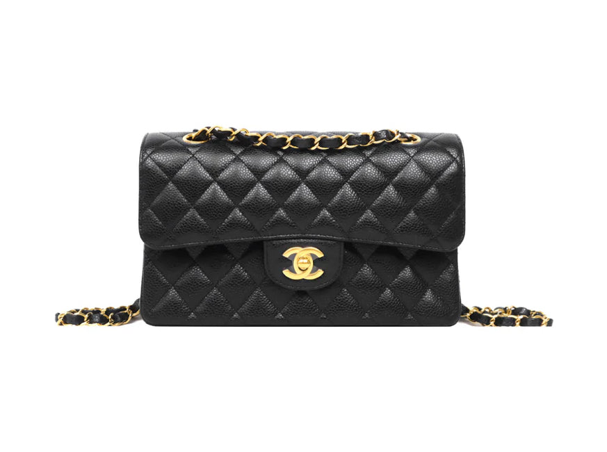 Chanel Small Classic Flap Quilted Black Caviar Gold Hardware