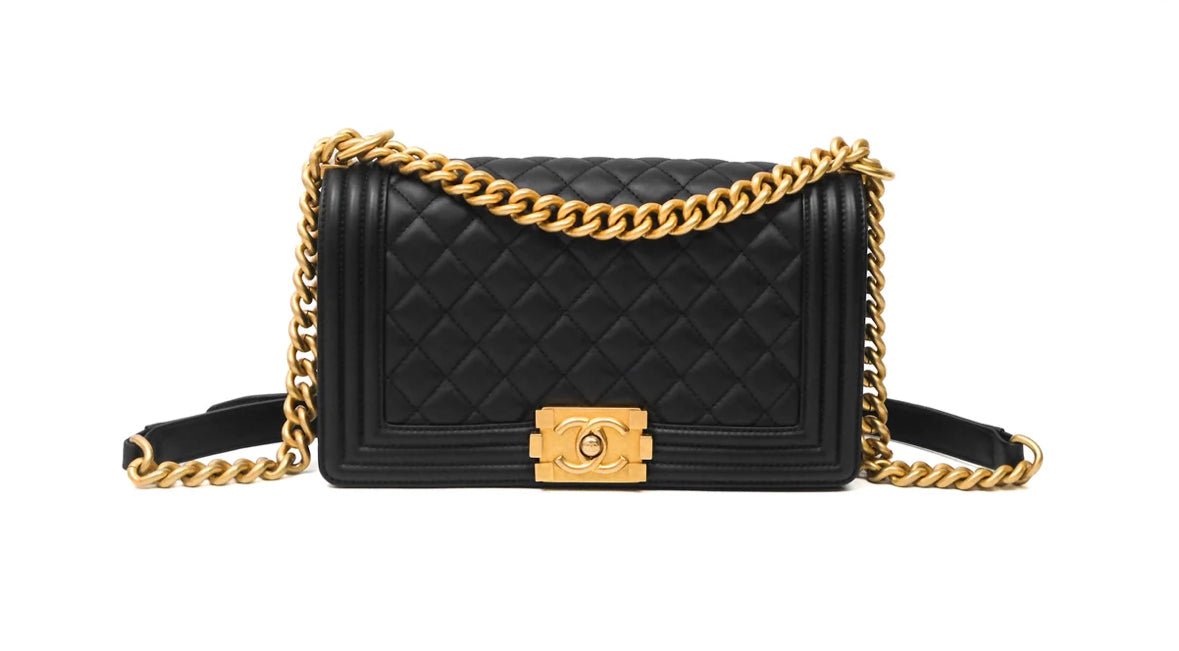 Chanel Medium Boy Quilted Black Lambskin Aged Gold Hardware