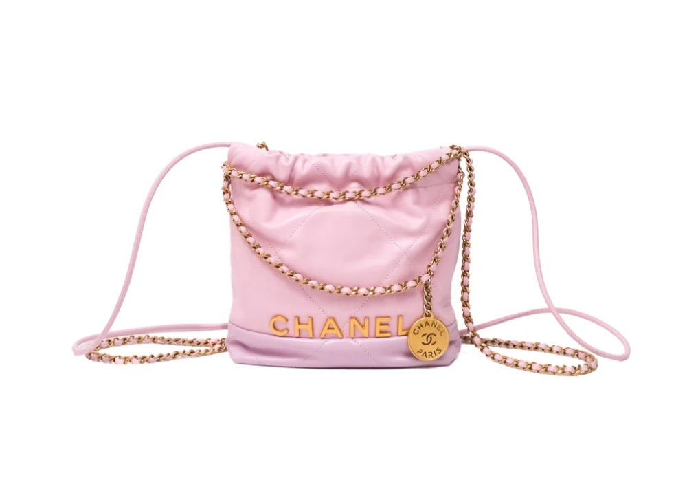 Chanel 22 Mini Bag Pink Crumpled Calfskin Aged Gold Hardware